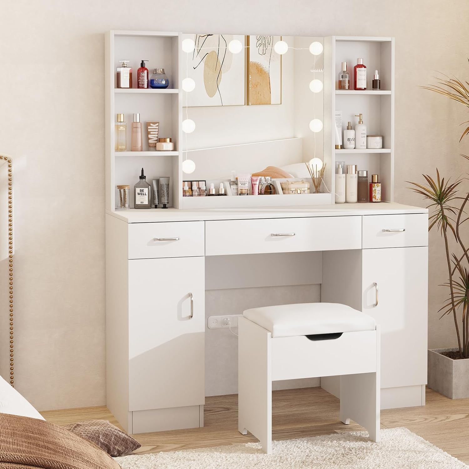 Beauty Makeup Table - Toeletta Trucco con Specchio Illuminato, Set